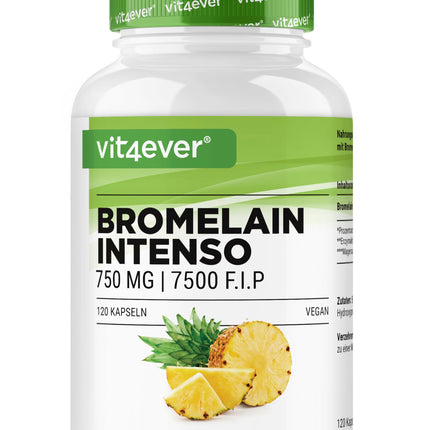 Bromelain Intenso - 750 mg (7500 FIP) - 120 gastro-resistant capsules - Extra high dosage - Natural pineapple extract - Vegan