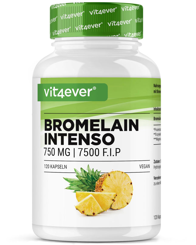 Bromelain Intenso - 750 mg (7500 FIP) - 120 gastro-resistant capsules - Extra high dosage - Natural pineapple extract - Vegan
