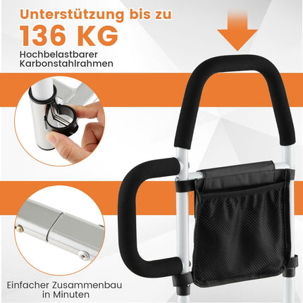 COSTWAY Bed Rail, Bed Rail for Adults, Bedside Guard with 2 Handrails &amp; Bag &amp; Fastening Strap, up to 136 kg, Side Protection, Bed Handle, Bed Railing, Protective Railing for Elderly Pregnant Women, Silver