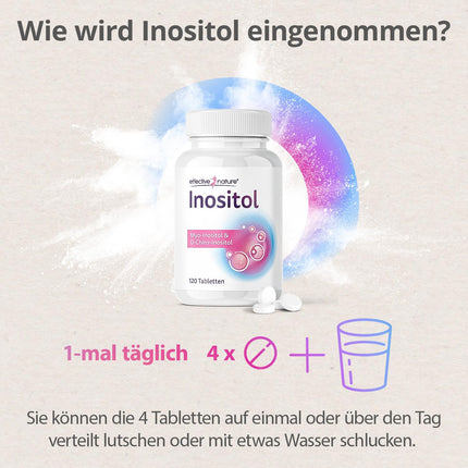 Effective Nature Inositol Tablets – Myo- &amp; D-Chiro-Inositol in the optimal ratio – with 400 µg folic acid per daily dose – Vegan &amp; without additives – 120 Tablets