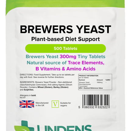 Linden's Brewer's Yeast 300 mg Tablets | 500 Pack | Natural source of vitamins and micronutrients. Non-debittered for maximum nutritional value.