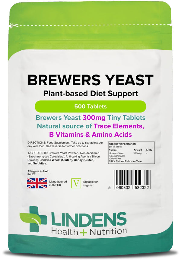 Linden's Brewer's Yeast 300 mg Tablets | 500 Pack | Natural source of vitamins and micronutrients. Non-debittered for maximum nutritional value.