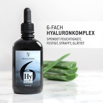 SKINFUSION 6-fold Bio Hyaluron Serum high-dose 100 ml – vegan multi-hyaluronic acid complex with booster ingredients such as bio-glucomannan, aloe, urea – clean moisturizing care, performance winner