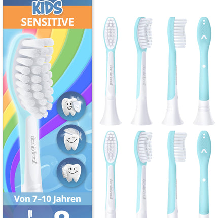 demirdental replacement brushes for kids, suitable for Philips Sonicare replacement brushes Kids, children's sonic toothbrushes, children's replacement brushes from 7 years, corresponds to HX6044, turquoise, set of 8