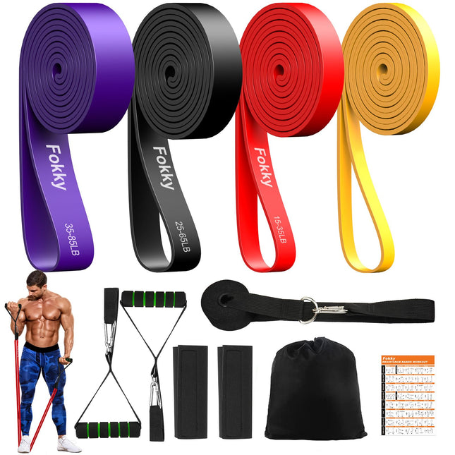 Fokky Fitness Bands Resistance Bands Set with 4 Levels, Resistance Bands with Door Anchor, Handles, Protective Cover, Carrying Bag &amp; Training Instructions, Pull-Up Bands for Stretching/Yoga/Pull-Ups/Strength Training