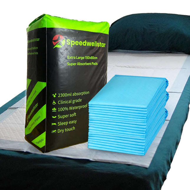 20 disposable incontinence pads for beds, size XL, 150 x 80 cm, hospital quality, highly absorbent, absorbs up to 2300 ml