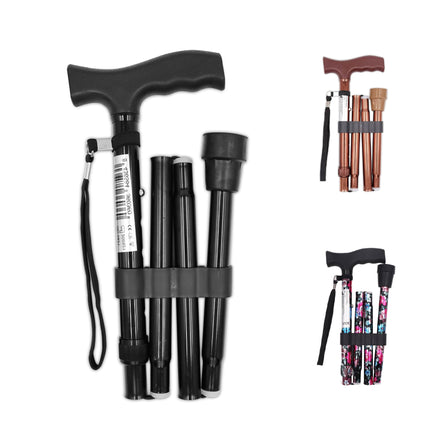 PEPE Mobility - Folding Walking Stick for Men, Height-Adjustable Walking Stick for Women, Seniors, Aluminum, Foldable (Black)