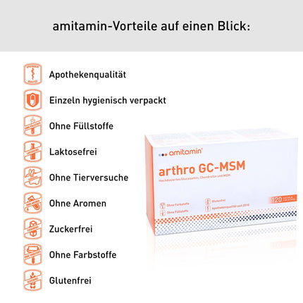 amitamin arthro GC MSM Glucosamine &amp; Chondroitin &amp; MSM plus Vitamin C | 120 Capsules | Pharmacy quality | Individually hygienically packaged | No unnecessary additives | Made in Germany