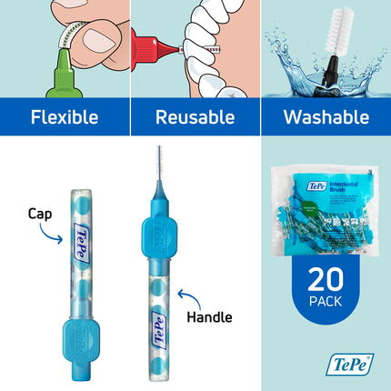 TePe Interdental Brushes, Original, Blue, 0.6 mm/ISO 3, 20 pcs., Plaque removal, efficient cleaning of the spaces between teeth, for medium-sized gaps