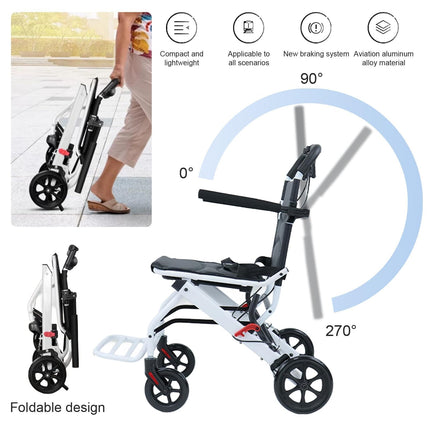 Ehozirta Folding Wheelchair, Lightweight Portable Travel Chair for Adults, Ergonomic Design Wheelchair with Adjustable Seat Belt, Aluminum Frame, PU Wheels for Smooth Riding