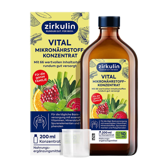 Zirkulin Vital Micronutrient Concentrate (200ml) – 20-day supply – 66 vital substances from fruits, vegetables &amp; herbs – Valuable polyphenols – Vitamins &amp; minerals for the family
