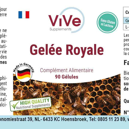 Royal Jelly 500mg - 90 Capsules - Standardized to 4% 10-HDA - High-quality according to ISO standards - Gently freeze-dried | Quality from Germany by ViVe Supplements