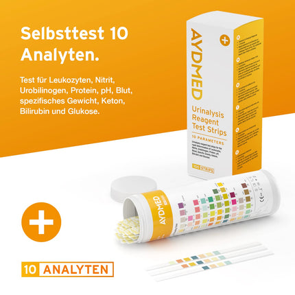 100 x Aydmed Urinalysis Test Strips 10 Parameter Urine Test Strips for Leukocytes, Nitrite, Urobilinogen, Protein, pH, Blood, Specific Gravity, Ketone, Bilirubin and Glucose