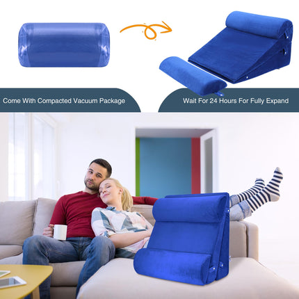 WDBBYL Bed Wedge Pillow Set, 4-Piece Sleeping Elevator Support for Post Surgery Recovery, Acid Reflux, GERD, Snoring, Washable Velvet Cover, Blue