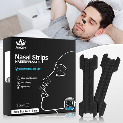AnjoCare 50 pieces nasal strips, extra strong nasal strips against snoring and to relieve nasal congestion, anti-snoring nasal strips for a better night's sleep