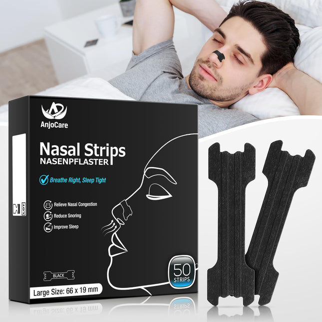 AnjoCare 50 pieces nasal strips, extra strong nasal strips against snoring and to relieve nasal congestion, anti-snoring nasal strips for a better night's sleep