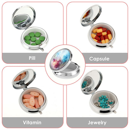 Pill Box Elegant Small Pill Case With Mirror Portable Travel Pill Container Holder For Pocket Decorative Metal Medicine For Vitamins Fish Oil Dietary Supplements