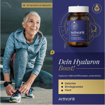Arthro Fill Tablets - Hyaluronic acid nutrient complex to support active movement functions - 15 vital and micronutrients - 100% doping-free