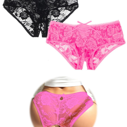 ohmydear Erotic Women's Panties Large Sizes Briefs Open Crotch for Women Crossover Strap String Thong Open Crotch Lingerie Crotchless Underwear for Women Black Pink