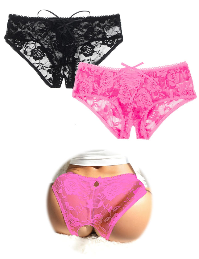 ohmydear Erotic Women's Panties Large Sizes Briefs Open Crotch for Women Crossover Strap String Thong Open Crotch Lingerie Crotchless Underwear for Women Black Pink