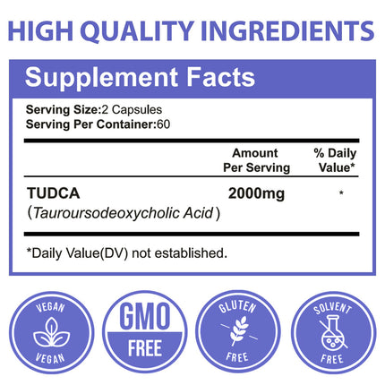 TUDCA Capsules, Ultra Strength TUDCA Supplement 2000mg, Liver, Digestive, Cellular Support