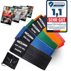 NEOLYMP Short Fabric Fitness Bands with Fitness Training Program E-Book - Washable Resistance Bands, Resistance Bands, Gymnastics Band, Fitness Band, Training Bands, Pull-Up Bands (Set of 5)