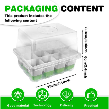 BYZESTY Indoor Greenhouse Propagator, 4 Pieces 48 Cells Mini Greenhouse Propagation Set with Raised Lid, Growing Plate Pot Plate, Seedling Starter Trays Greenhouse for Seedlings