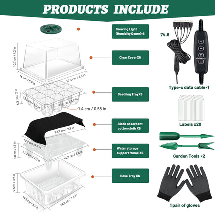 VEEKAY Indoor Greenhouse Propagator, Self-Watering Mini Greenhouse Propagation Set, 6 Pieces 72 Hole Greenhouse Propagation Tray, Seedling Starter Trays with Lid Ventilation for Seedling Plant