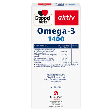 Doppelherz Omega-3 1400 mg - High-dose Omega-3 concentrate plus Vitamin E - High content of Omega-3 fatty acids EPA &amp; DHA - 90 Capsules