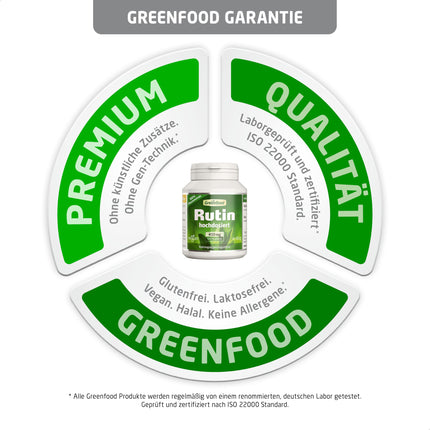 Rutin capsules, high-dose, 450 mg - 120 capsules, vegan. Pure, natural plant-based product. No artificial additives - laboratory-tested. From Greenfood.