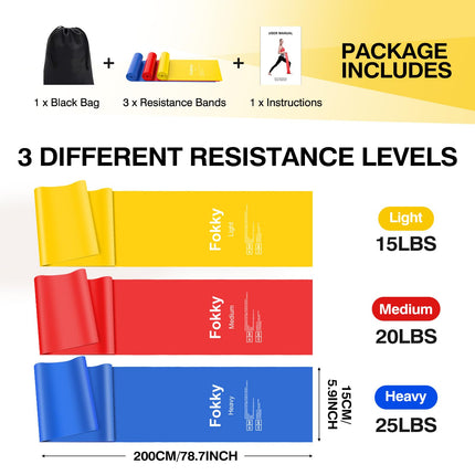 Set of 3 1.5M/2M long fitness bands resistance bands in 3 strengths, 100% natural latex resistance bands exercise band for Crossfit, muscle building, yoga, Pilates for men and women