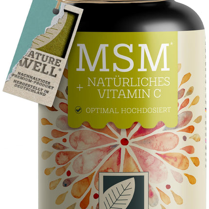 MSM 2000mg per day + natural vitamin C - 365 MSM tablets with methylsulfonylmethane - more compact MSM powder than MSM capsules - 1000 mg MSM per tablet - vegan &amp; without additives - NatureWell