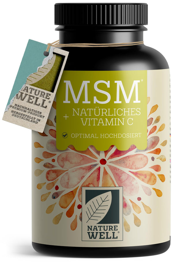 MSM 2000mg per day + natural vitamin C - 365 MSM tablets with methylsulfonylmethane - more compact MSM powder than MSM capsules - 1000 mg MSM per tablet - vegan &amp; without additives - NatureWell