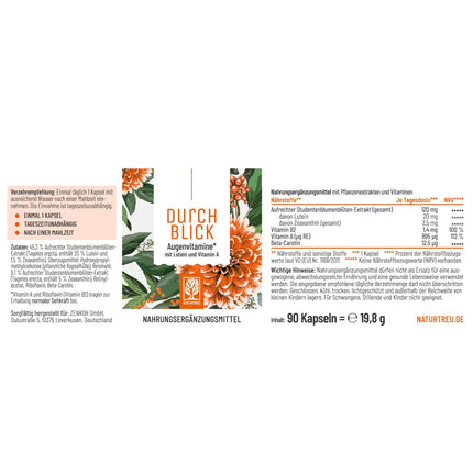 Eye Vitamins - Lutein Zeaxanthin Complex Capsules with Beta Carotene &amp; Vitamin A High Dose &amp; Vegan - 90 Eye Capsules with Lutein 20mg for 3 Months - Eye Vitamins - 100% Natural