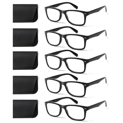 COJWIS 5 Pack Reading Glasses Blue Light Filter Glasses Men Women Black Reader Computer Glasses Spring Hinge Reading Glasses (5 Black, 2.0, Diopters)