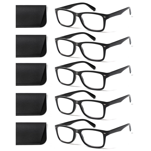 COJWIS 5 Pack Reading Glasses Blue Light Filter Glasses Men Women Black Reader Computer Glasses Spring Hinge Reading Glasses (5 Black, 2.0, Diopters)