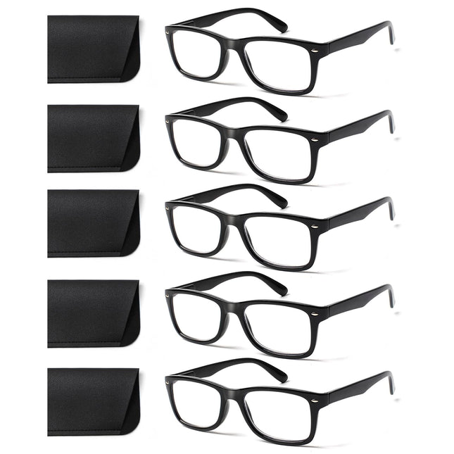 COJWIS 5 Pack Reading Glasses Blue Light Filter Glasses Men Women Black Reader Computer Glasses Spring Hinge Reading Glasses (5 Black, 2.0, Diopters)