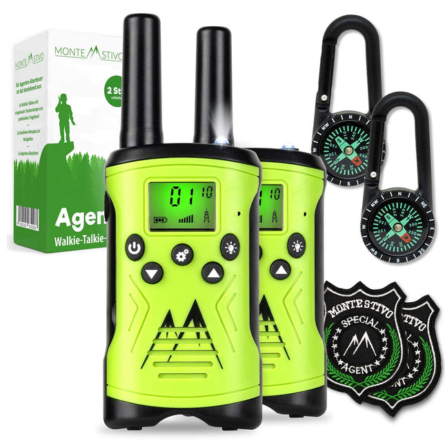 Monte Stivo® Walkie Talkie Kids | 8-piece set with compass &amp; badge | Gifts for kids, outdoor toys for boys and girls