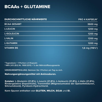 IronMaxx BCAAs + Glutamine - 1200 (260 Tricaps) | BCAA capsules, sugar-free and preservative-free | High-dose amino acid capsules including all BCAAs and L-glutamine