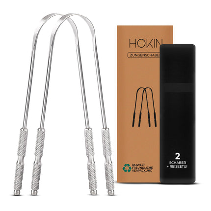 HOKIN Tongue Scraper for Adults Tongue Cleaner Stainless Steel Bad Breath Fight 100% Metal Tongue Scraper Cleaner Men and Women Tongue Brush Oral Hygiene Product (2Pcs Oral Care Pack)