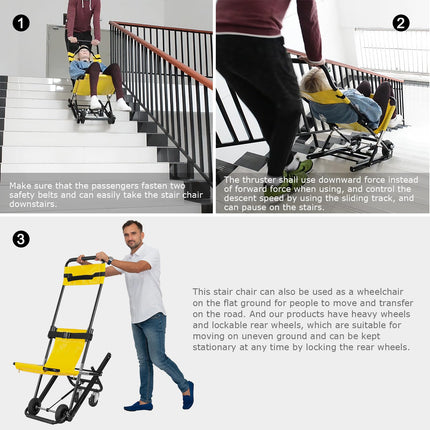 LOSCHEN Yellow manual lift stair chair, portable folding stair chair for daily transfer, one person can assist elderly mobility, holds 350 pounds