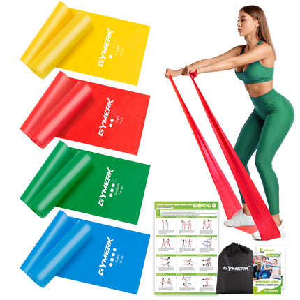GYMERK Fitness Bands Set of 4, 1.8M Fitness Band, 4 Resistance Levels with Exercise Poster, Exercise Band with Carrying Bag &amp; Exercise Instructions, Ideal for Yoga, Pilates, Muscle Building, Physiotherapy