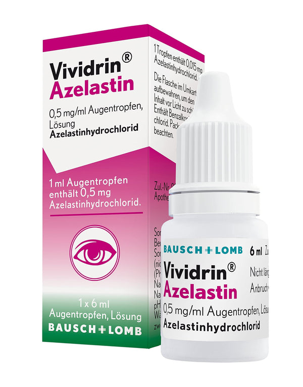 Vividrin Azelastine Eye Drops 0.5 mg/ml, Solution: Fast acute relief for the eyes in cases of allergies, adults and children seasonally from 4 years, 6 ml