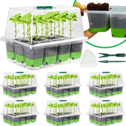 KAHEIGN 6Pcs Growing Kit Indoor Greenhouse Propagator, 72 Cells Reusable Seedling Propagation Trays Robust Plant Seed Growing Set, Seedling Starter Trays with Lid Ventilation