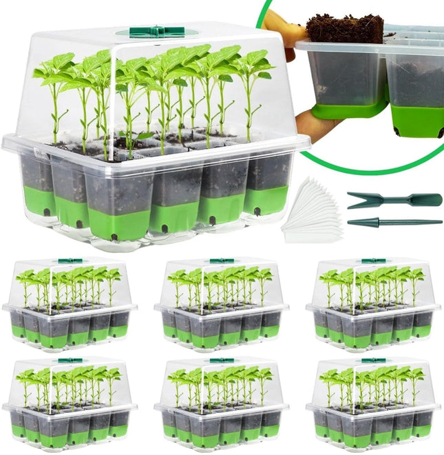 KAHEIGN 6Pcs Growing Kit Indoor Greenhouse Propagator, 72 Cells Reusable Seedling Propagation Trays Robust Plant Seed Growing Set, Seedling Starter Trays with Lid Ventilation