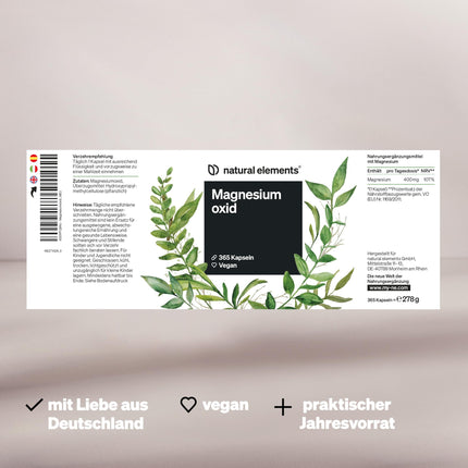 Magnesium - 365 capsules (year's supply) - 667mg, of which 400mg elemental magnesium per capsule - Laboratory-tested, high-dose, vegan