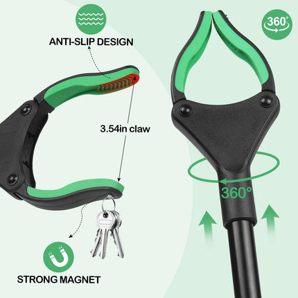 Grabber for Seniors, Apritsce Foldable Grabber, 81 cm Long Rotatable Garbage Tongs with Magnet and Shoehorn, Grabber Arm for Garbage Collection (Green)