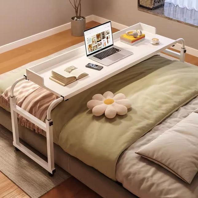 ZHFASDS Computer Desk Overbed Tables with Casters, Adjustable Height and Width Over the Bed Food Tray Desk Rolling Medical Table (Color: White)