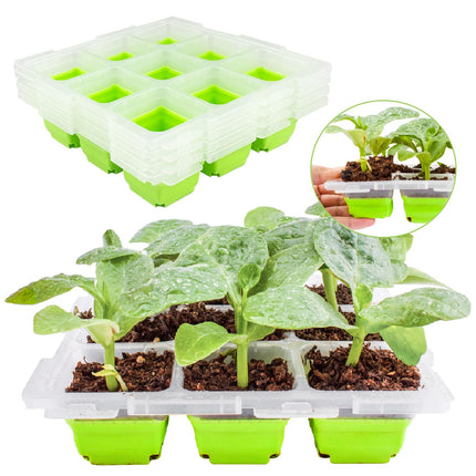 QTUN Growing Tray Pot Tray 4 Pieces 36 Planting Holes, Reusable Indoor Greenhouse Grow Box, Mini Greenhouse Grow Trays for Plants, Herbs, Flowers, Vegetables and Fruits