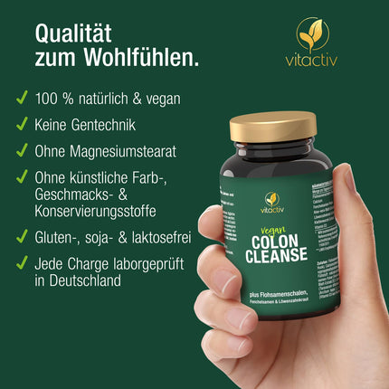 VITACTIV Colon Cleanse Ultra - 100 Capsules, Vegan - Normal Digestion - Natural Fiber - Psyllium Husk Capsules with Aloe Vera, Fennel Seed, Dandelion Herb, Burdock Root, Calcium &amp; D3
